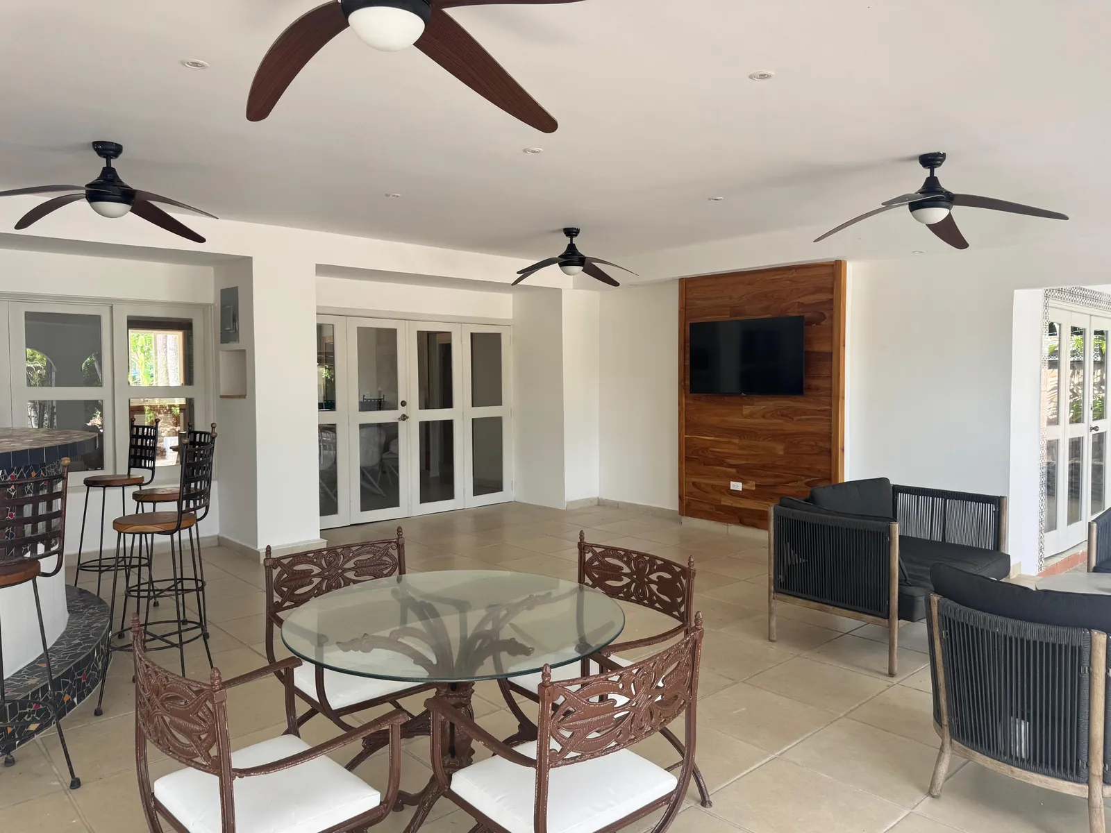 Covered terrace lounge — Spanish Colonial home for sale at Coronado Golf Club, Panama