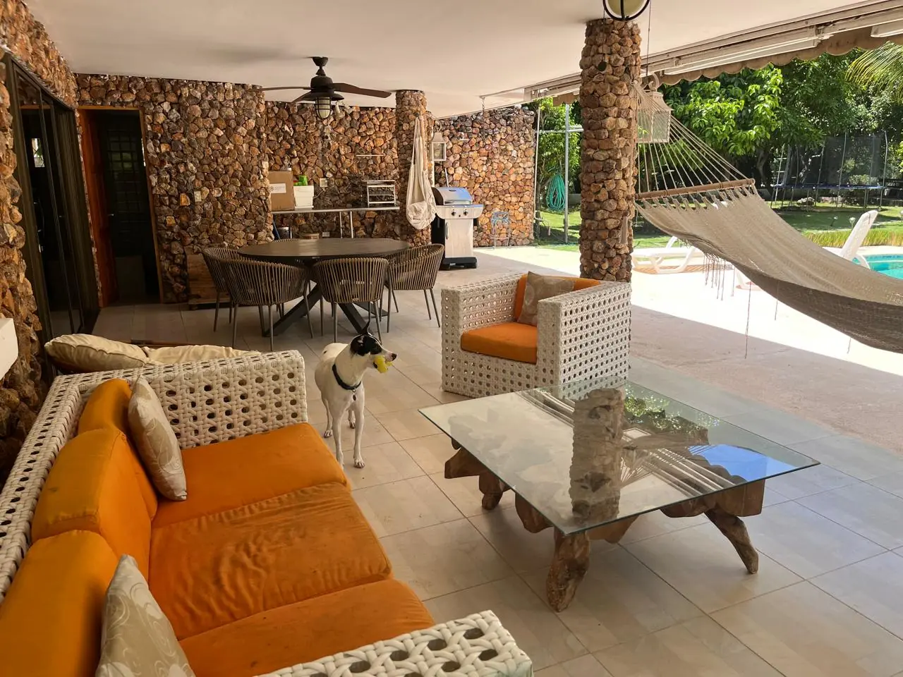 Hammock and lounge on the terrace — lakeside home for sale at Club Ecuestre de Coronado, Panama